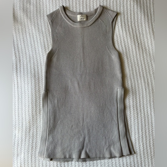 Aritzia Wilfred Womens XS Palmier Long Silver Sleeveless Crewneck Tunic Sweater - Picture 2 of 13